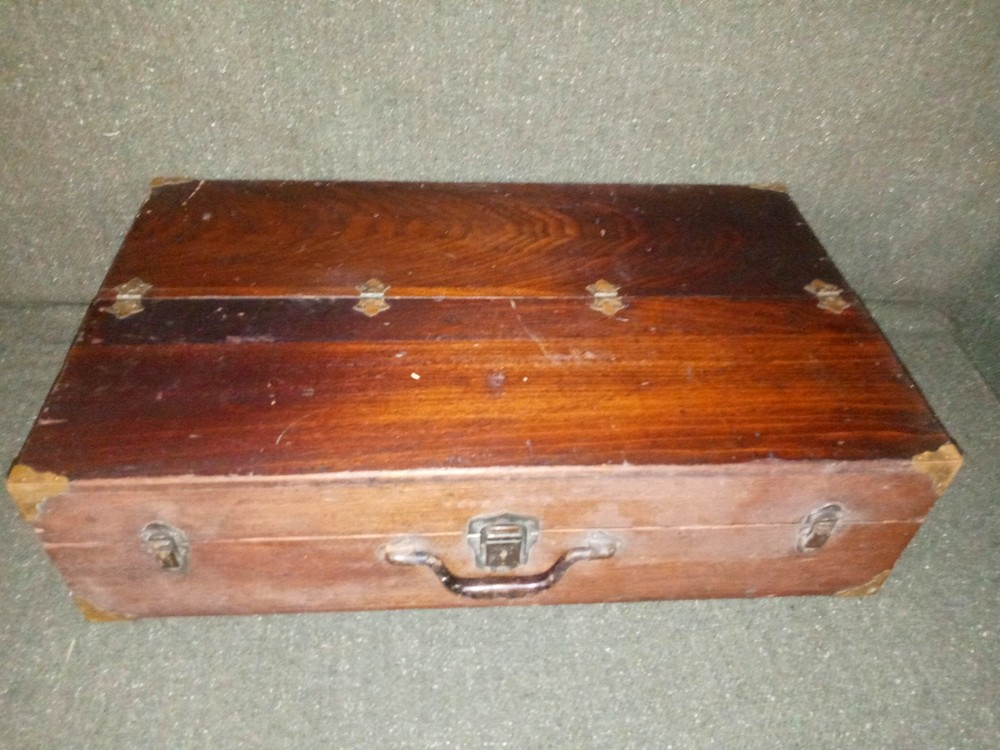 Solid Wood 1800's Toolbox Chest w/ Eagle Lock Drawer & Brass Hardware - SUPERB!