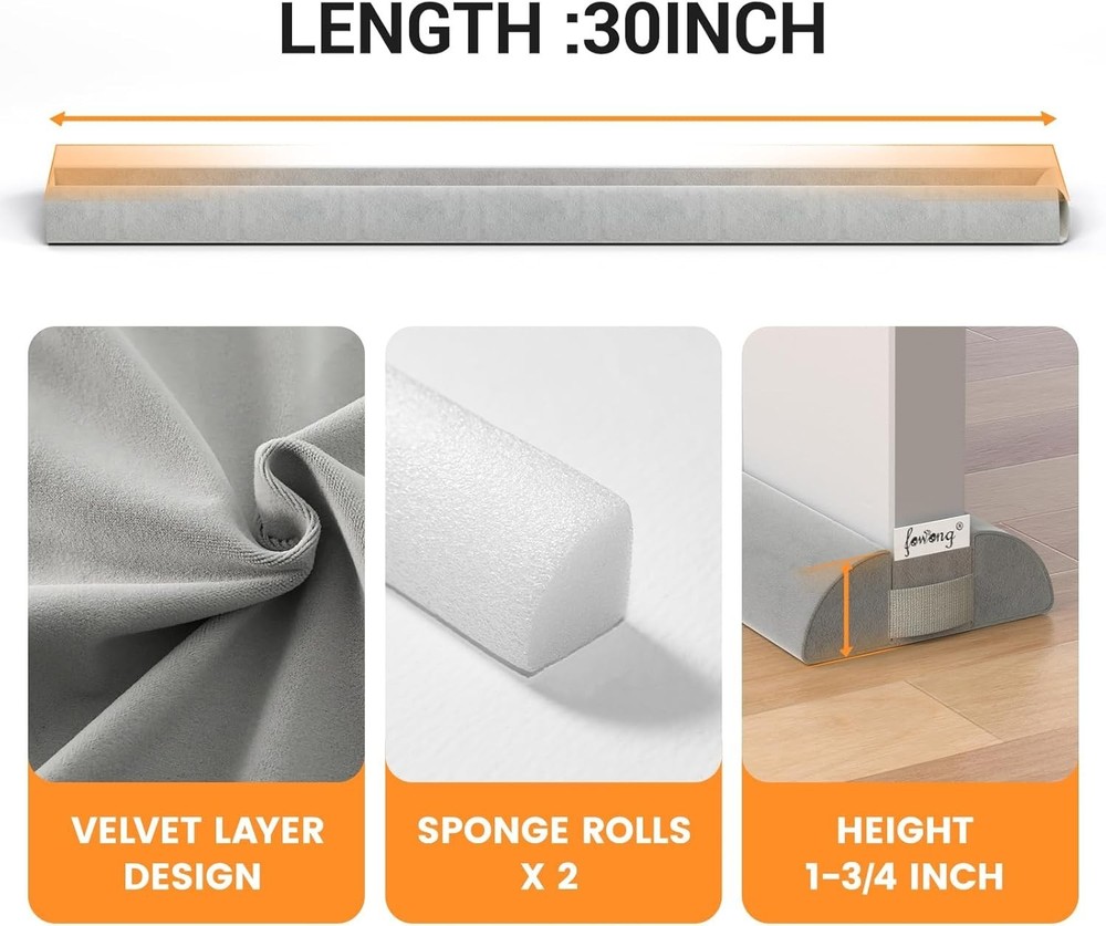 Easy-to-Install Door Draft Stoppers 2 Pack - 30in Adjustable, Efficient Gray