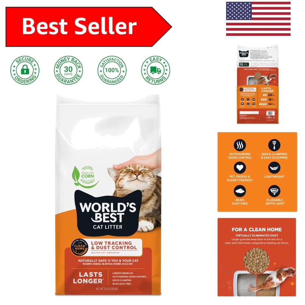 15lbs Low Tracking Unscented Cat Litter - Eco-Friendly, Quick Clumping Formula