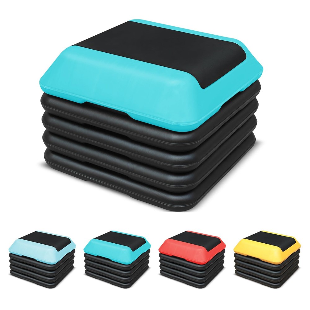 16"x16" Exercise Aerobic Step Platform with 4 Risers, Adjustable Height 4"-6"...