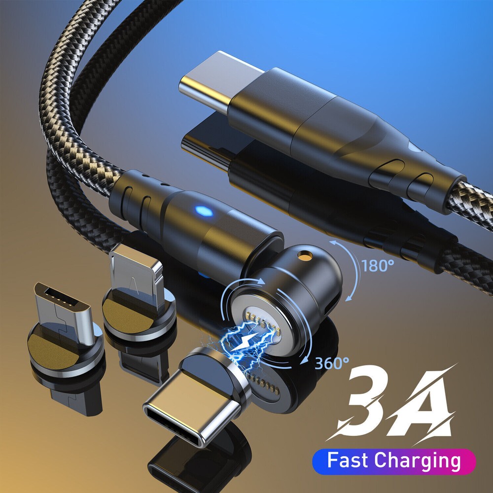 540 Rotate Magnetic Cable PD 60W USB C to Type C Micro USB Data Sync Fast Charge