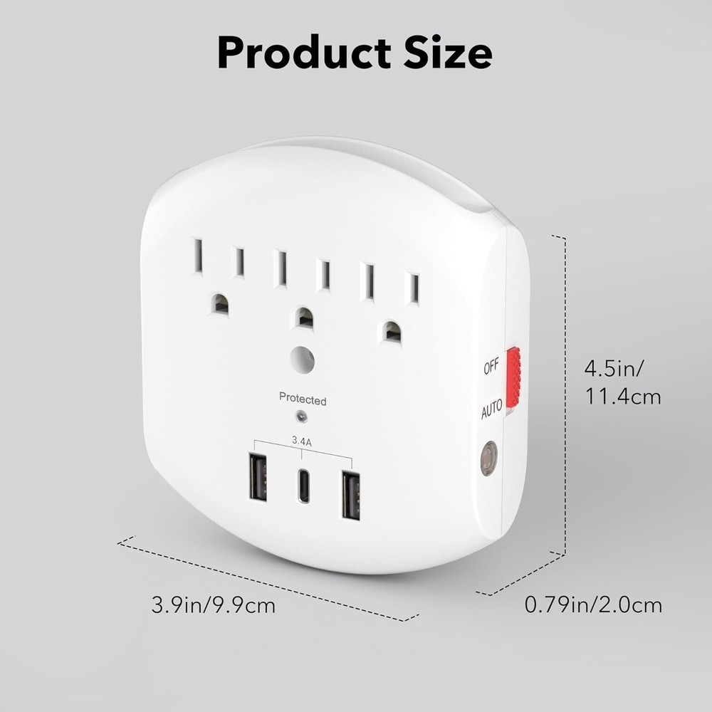 3-Outlet Extender, Multi Plug Outlets,Surge Protector with Top Phone Holder