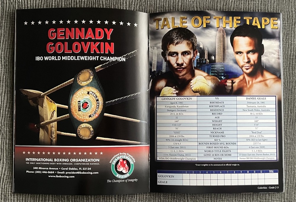 GGG Gennady Golovkin vs Daniel Geale Boxing Official Program 2014 MSG