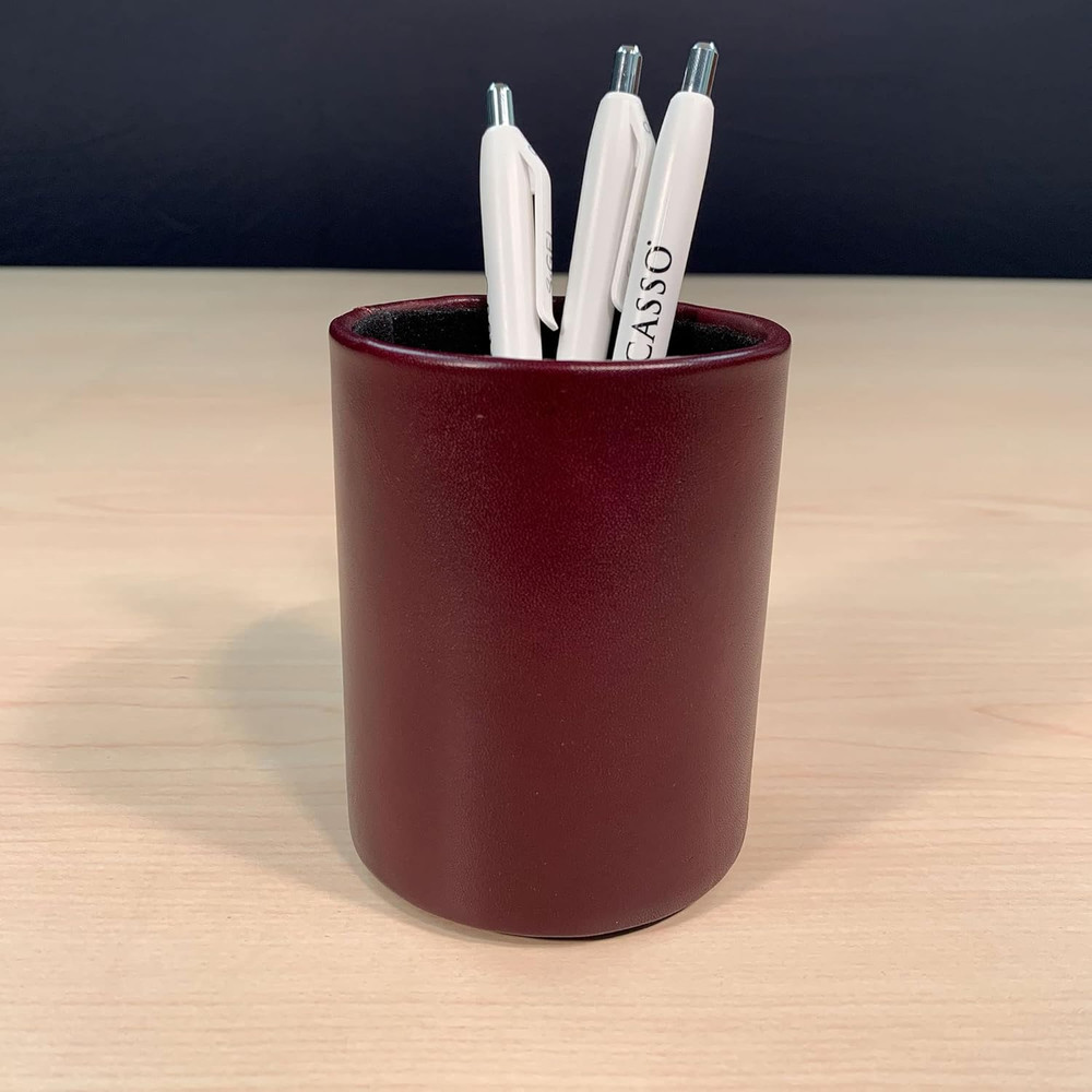 Burgundy Leather round Pencil Cup