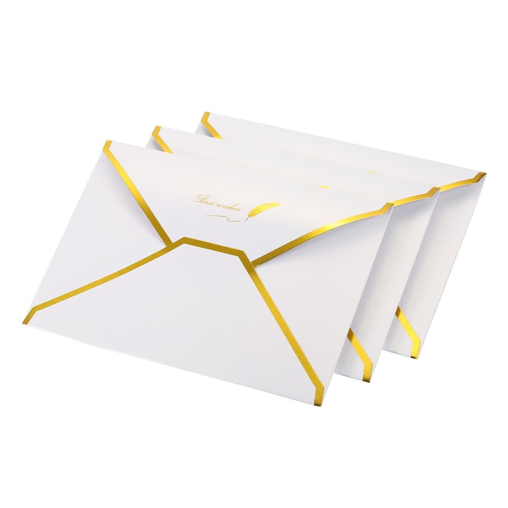10 Pack Card Envelopes, V Flap Foil Border (White)