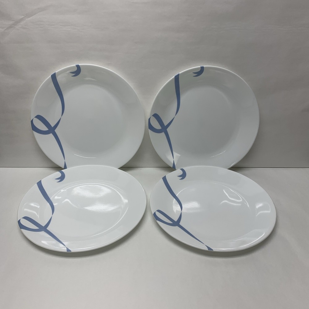 Corelle Vitrelle Blue Ribbons Dinner Plates Set 4 USA