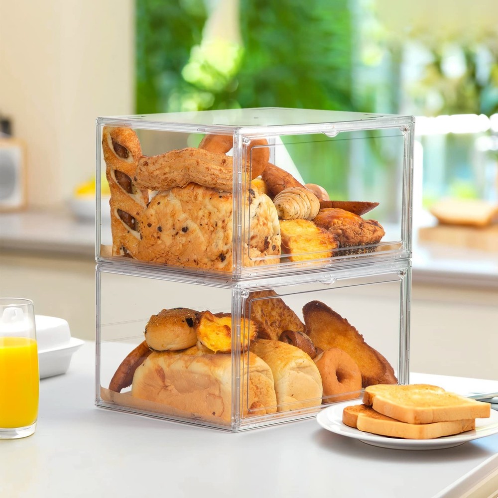 2pcs Large Bread Box Kitchen Countertop upgraded - Large Capacity Transparent...