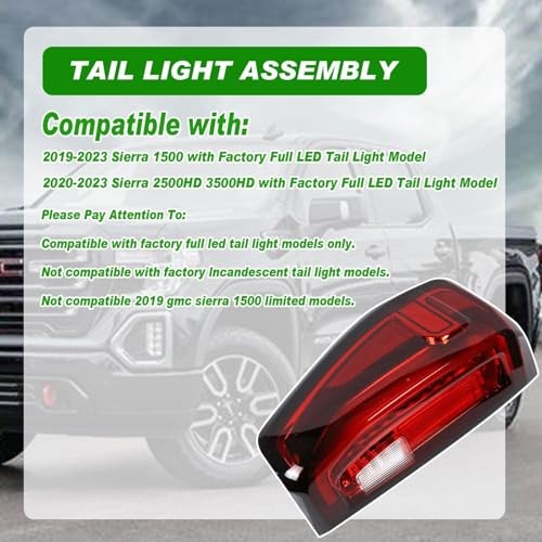 LED Tail Light Assembly Compatible with 2019-2024 GMC Left Driver Side LED Type