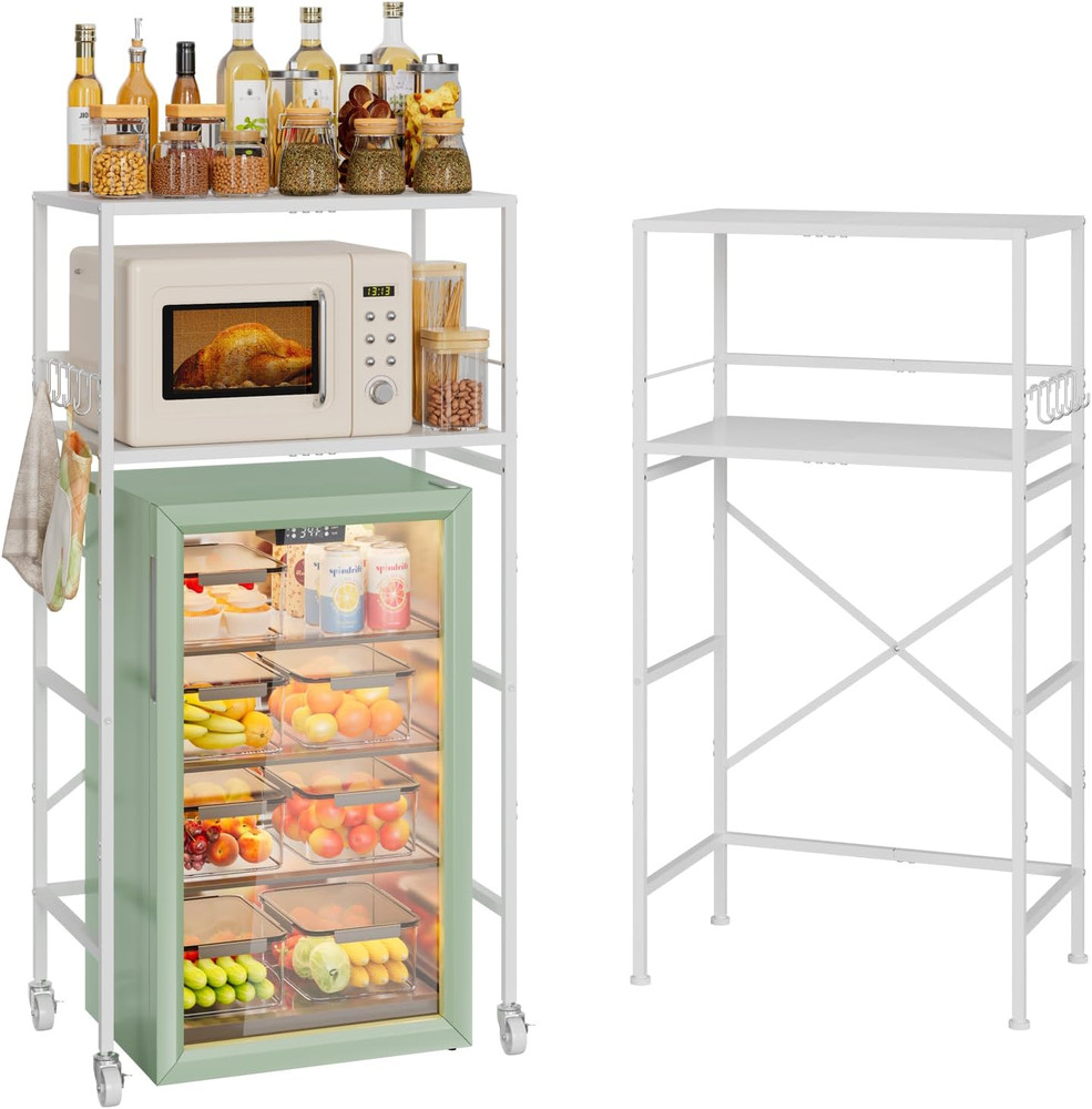 2 Tier Mini Fridge Stand with Storage Adjustable Height Mini Fridge Shelf over M