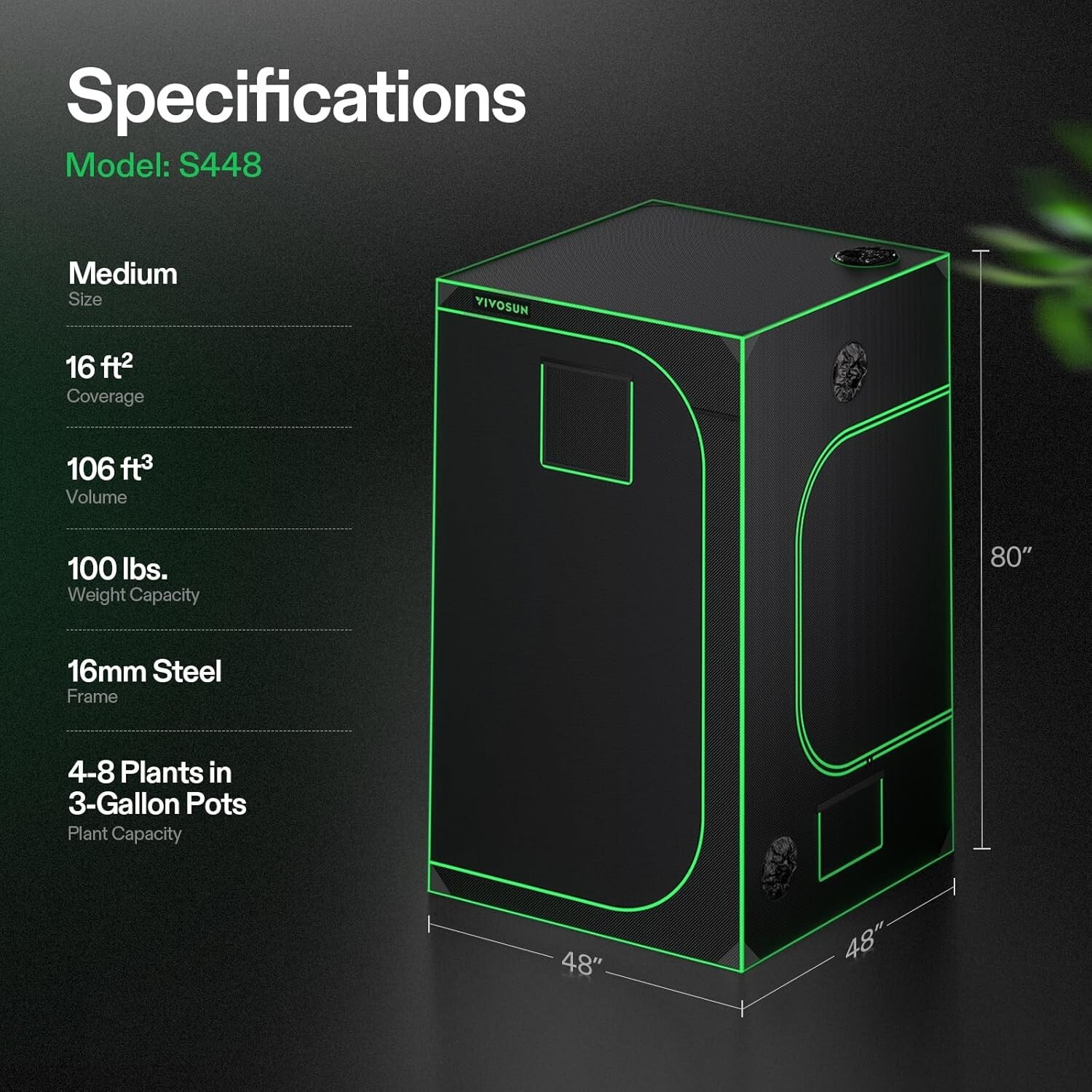 VIVOSUN 100W Led Light+48"X48"x80" Grow Tent W/4" Fan Complete Growing Kit