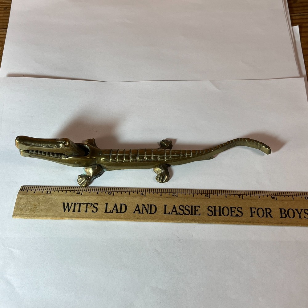 Vintage Brass Alligator Nutcracker 8" Figural Crocodile Kitchen Tool