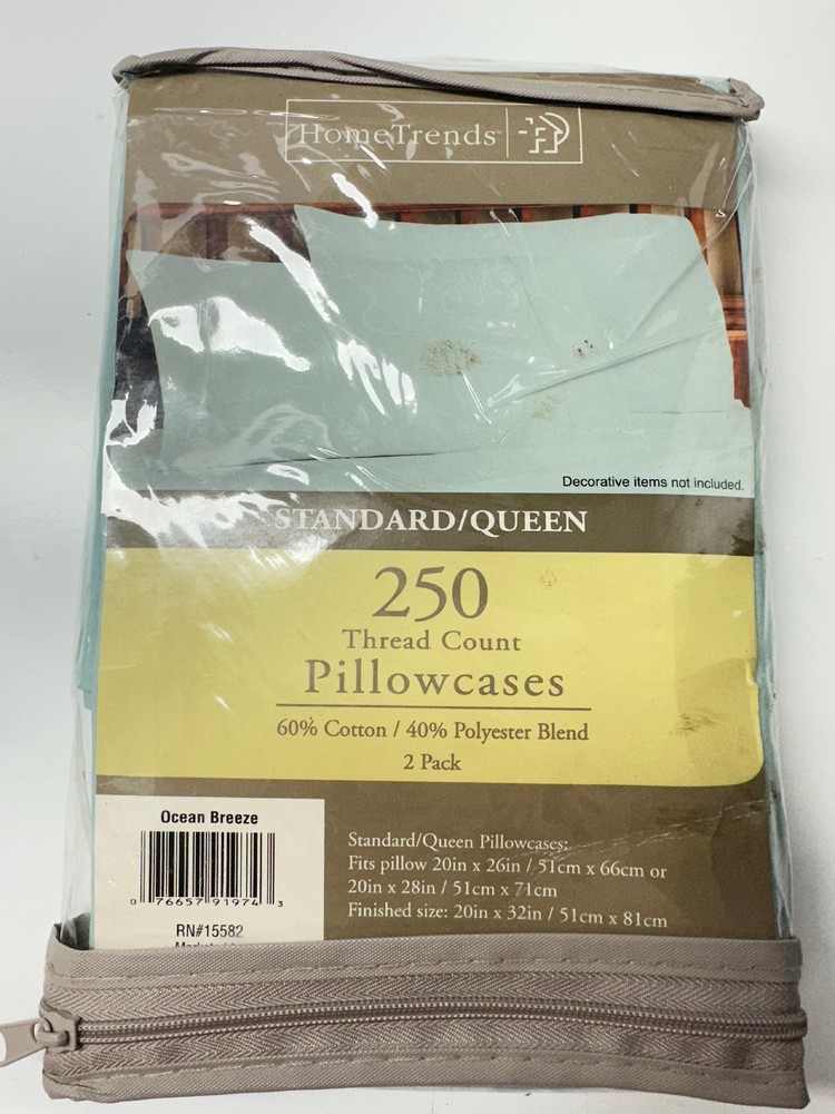 HomeTrends Pillowcases Wrinkle Resistant 250 Thread Count Queen Ocean Breeze