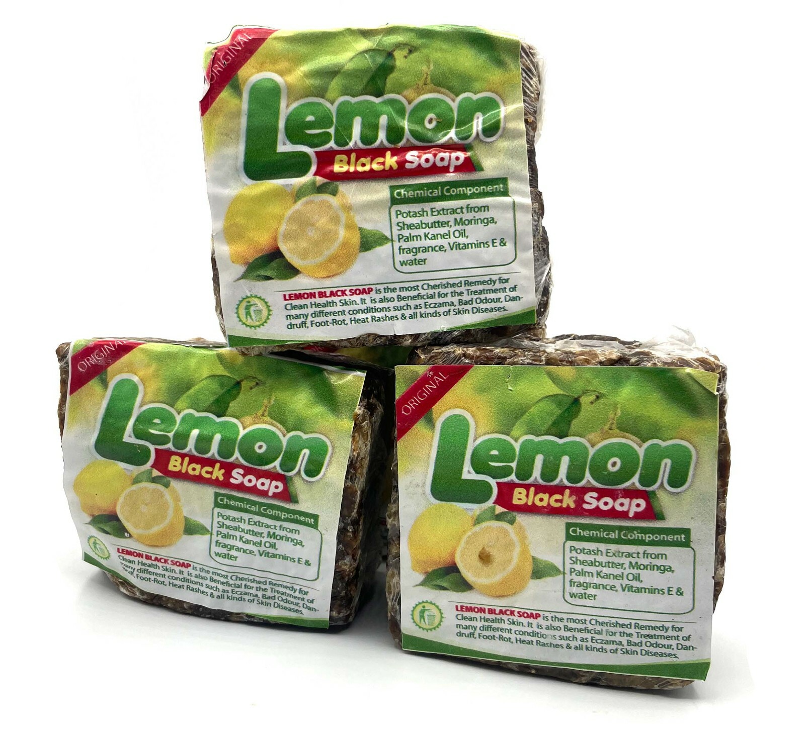 LEMON AFRICAN BLACK SOAP Organic GHANA Handmade Premium Quality CHOOSE SIZE