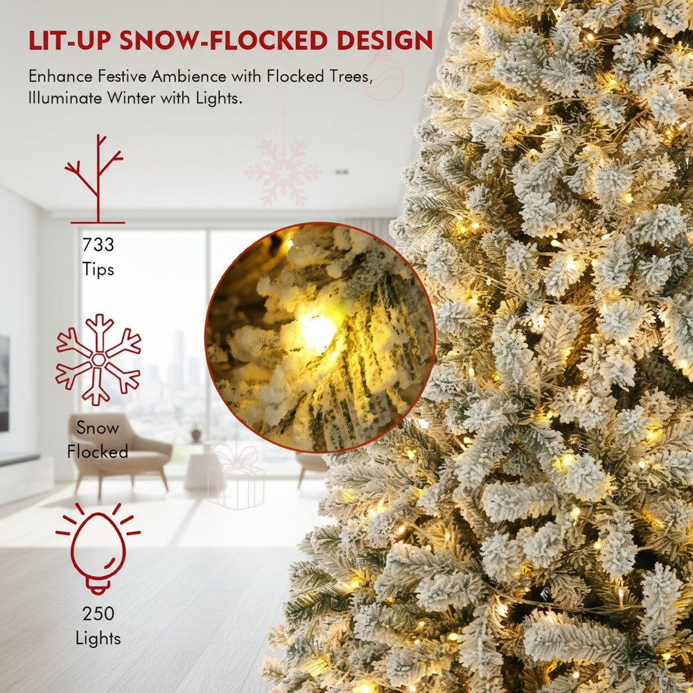 6ft Pre-lit Artificial Flocked Christmas Tree w/8 Adjustable Flash Rate Modes US