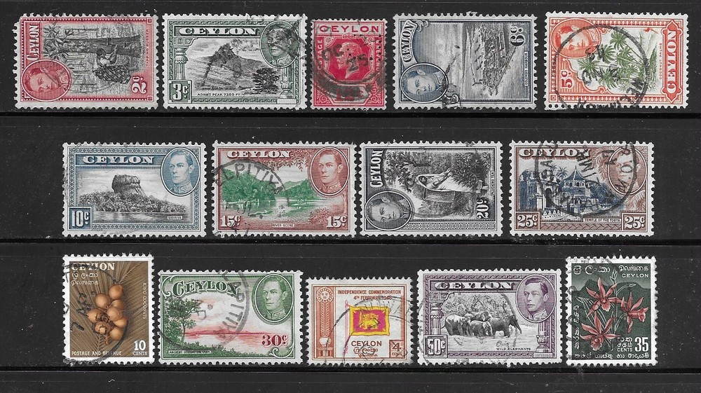 Ceylon Postage Stamps - 14 Different Items