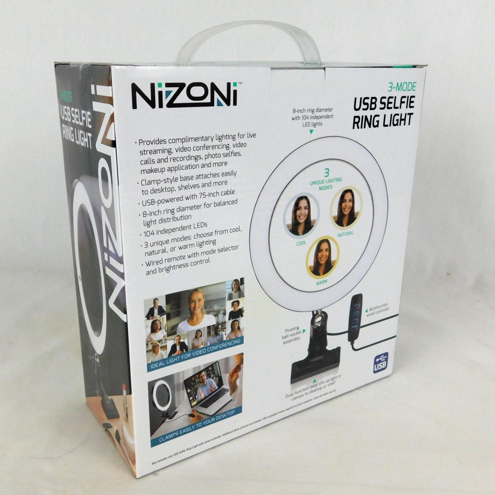 Nizoni 3 Mode USB Selfie Ring Light 8" Computer Wired Controller Clamp Base NEW