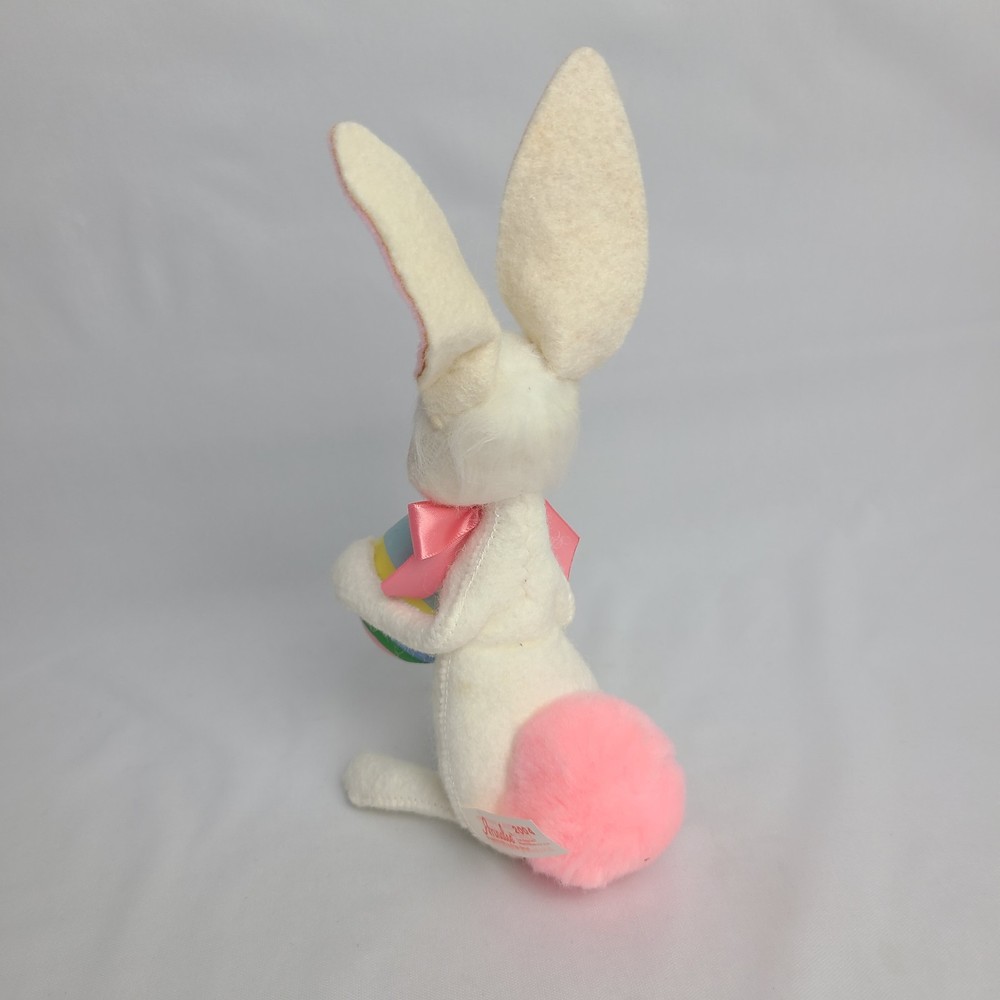 Annalee Doll 2004 Easter Bunny Holding Striped Egg 6" Pink Cotton Tail Spring