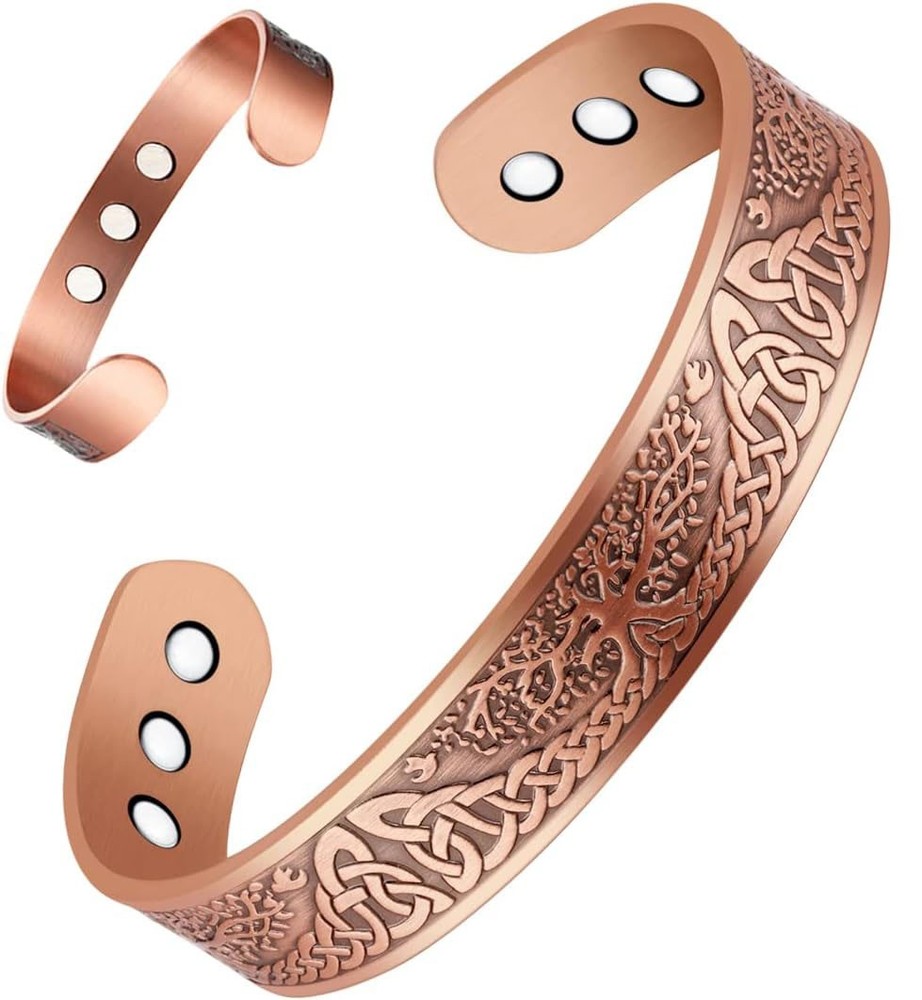 Men's Bracelet Magnetic Solid Pure Copper Bangle Tree Therapy Relief Arthritis