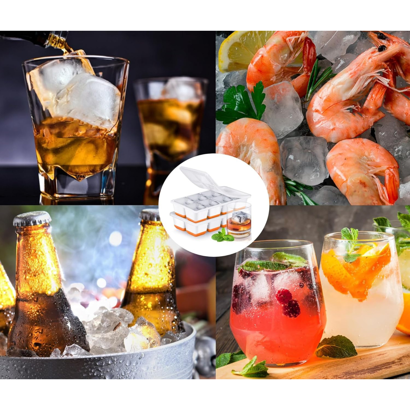 2pcs Large Ice Cube Tray with Lid, Stackable Big Silicone Square Ice Cube Mold