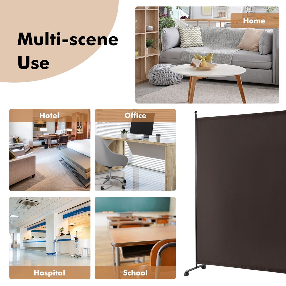 6' Single Panel Room Divider w/ Wheels Rolling Fabric Partition Privacy Screen