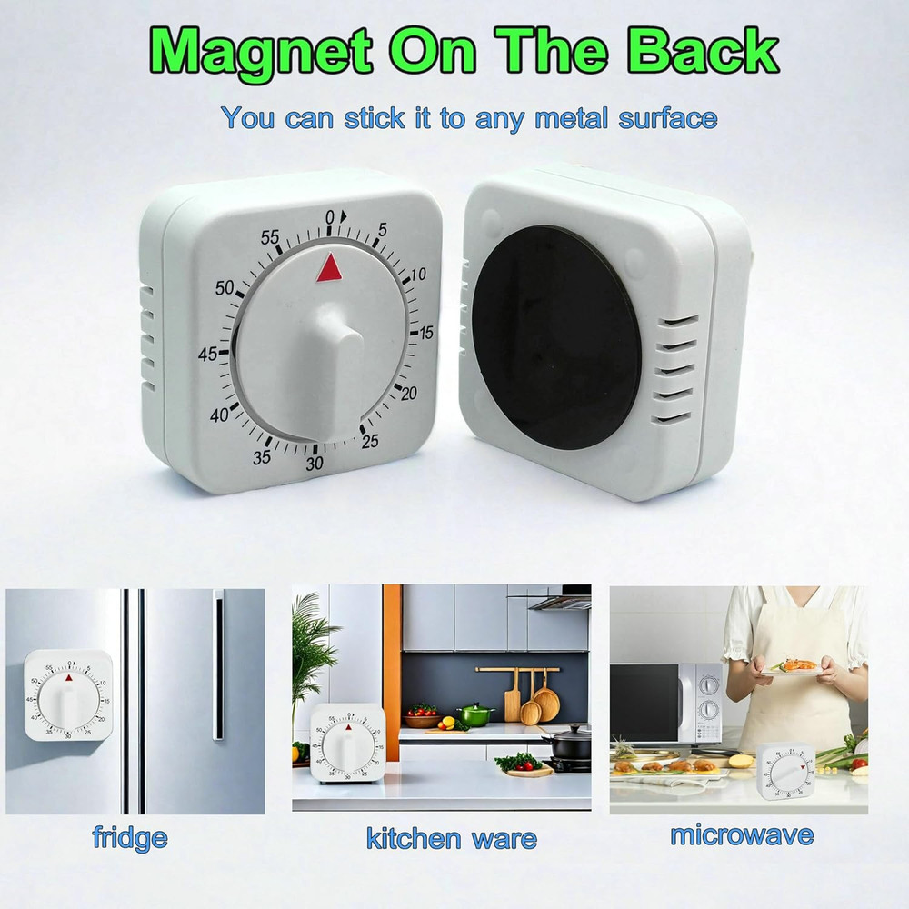 60 Minute Wind Up Mechanical Timer with Loud Alarm Manual Countdown Clock