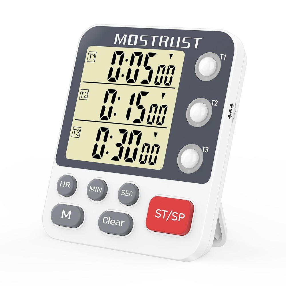 "Digital Dual Kitchen Timer - 3 Channel Countdown, Large Display, Adjustable Ala