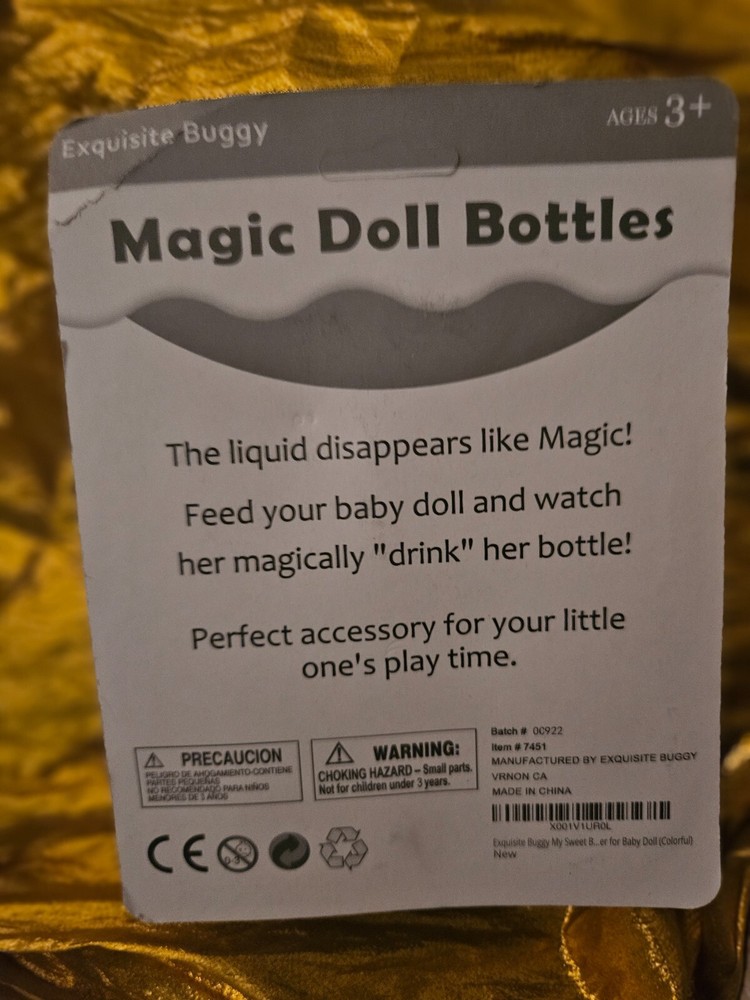 NEW - EXQUISITE BUGGY MAGIC DOLL BOTTLES BOTTLE SET Bottles Magically Empty - 3+