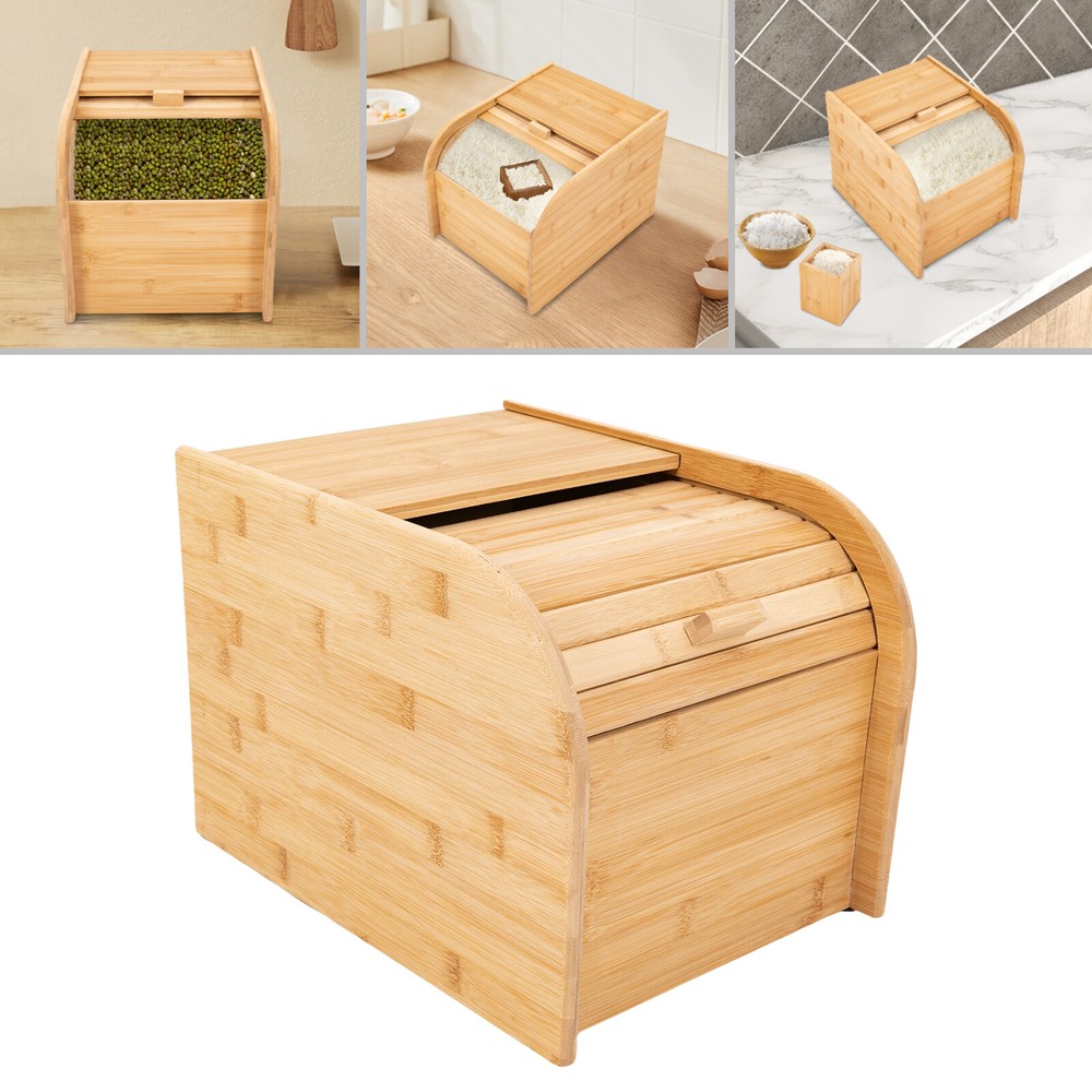 Bamboo Rice Storage Container Tabletop Rectangular Storage Container with Lid