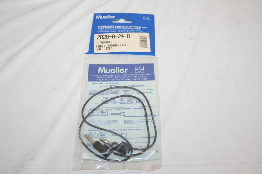 Mueller 2020-A-24-0 Stackable Single Banana Plug on both ends Black 24" New