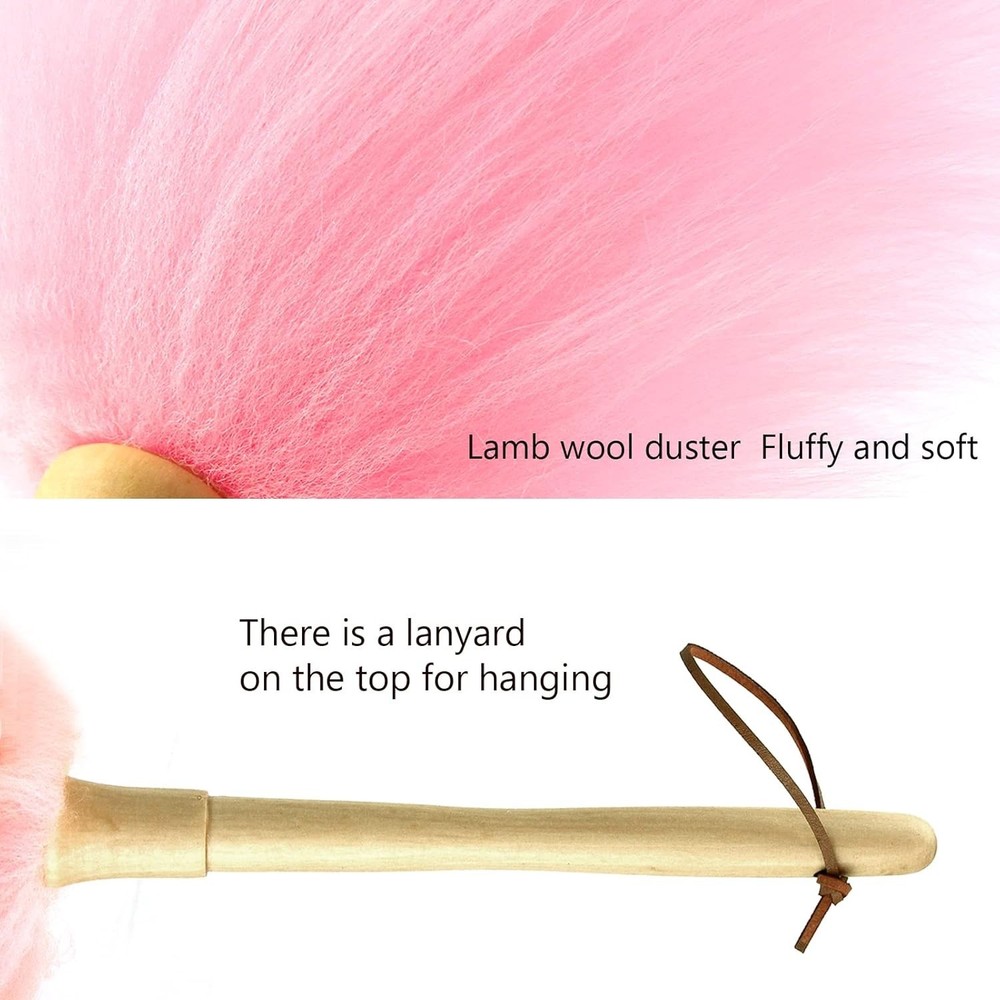 Lambswool Duster 14'' Length Solid Wooden Handle Leather Hang Strap Cleaning