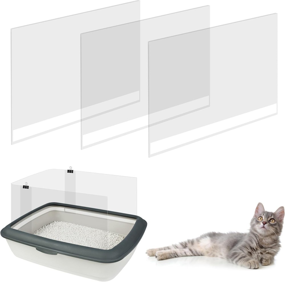 3 Pack Cat Litter Box Pee Shields,Easy Clean Large, Transparent