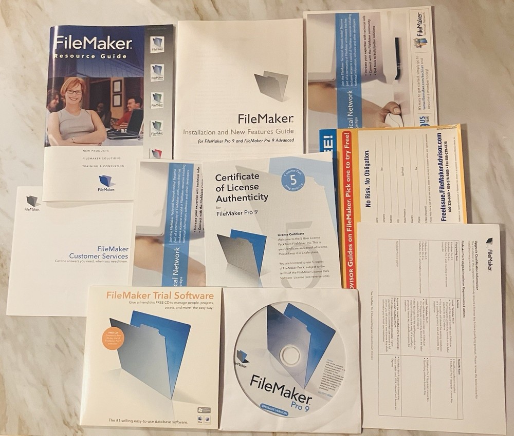 FileMaker Pro 9 Upgrade 5-User License 2-Disc Box Set Complete Vintage