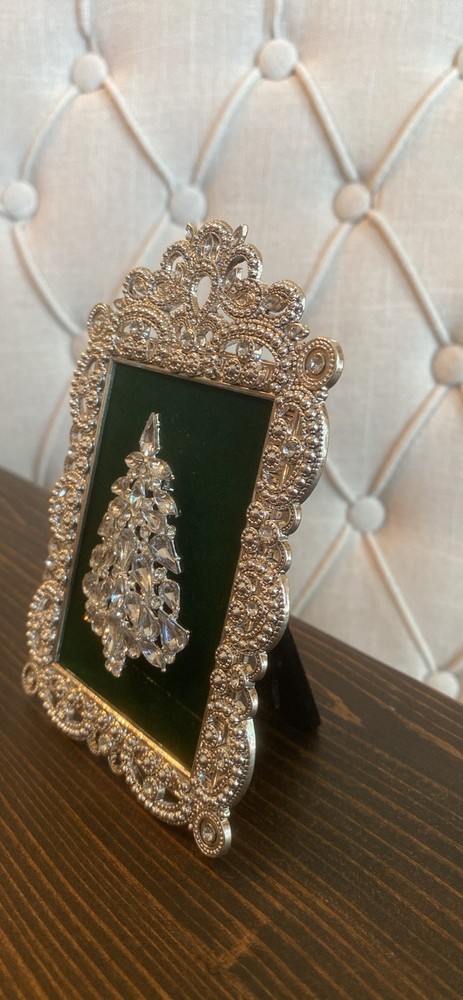 Christmas Tree Silver Antique Victorian Frame Tabletop Home Decor