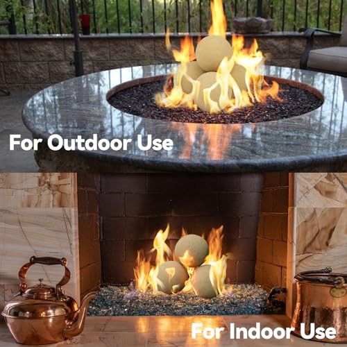 4-inch Ceramic Fireplace Balls, 12PCS Round Beige Fire Pit/Firepalce Insert