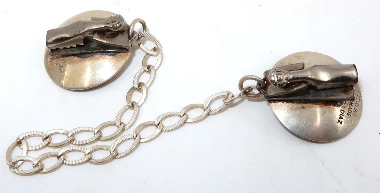 VTG CARLOS DIAS Sterling Silver 15g Sweater Clips, Pearl & Shell Design, 6 1/2"