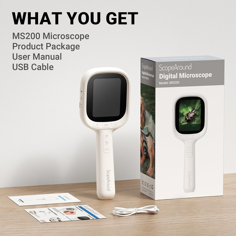 ScopeAround Autofocus Handheld Microscope Magnifier with 2.8" IPS Screen and LED