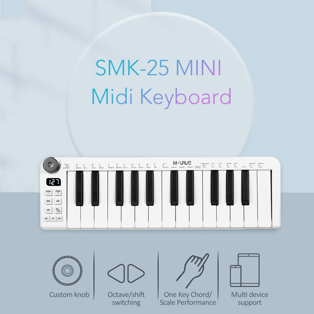 M-VAVE SMK-25  MIDI Keyboard Rechargeable USB MIDI Keyboard Controller H4T5