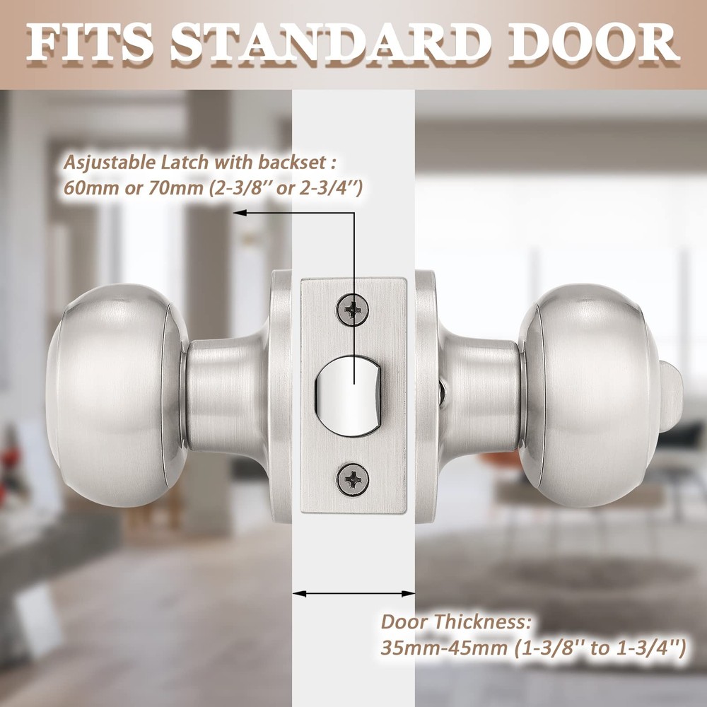 Probrico (1 Pack) Satin Nickel Round Entry Door Knobs 1 Pack,