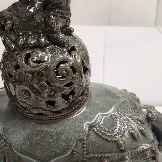 Green Celadon Incense Holder with Intricate Patterns, 30cm