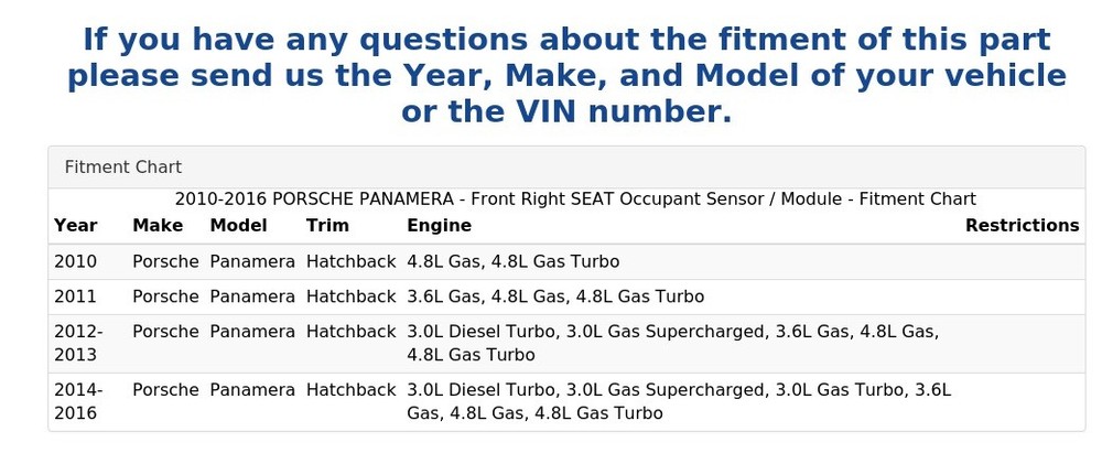 2010-2016 PORSCHE PANAMERA - Front Right SEAT Occupant Sensor / Module