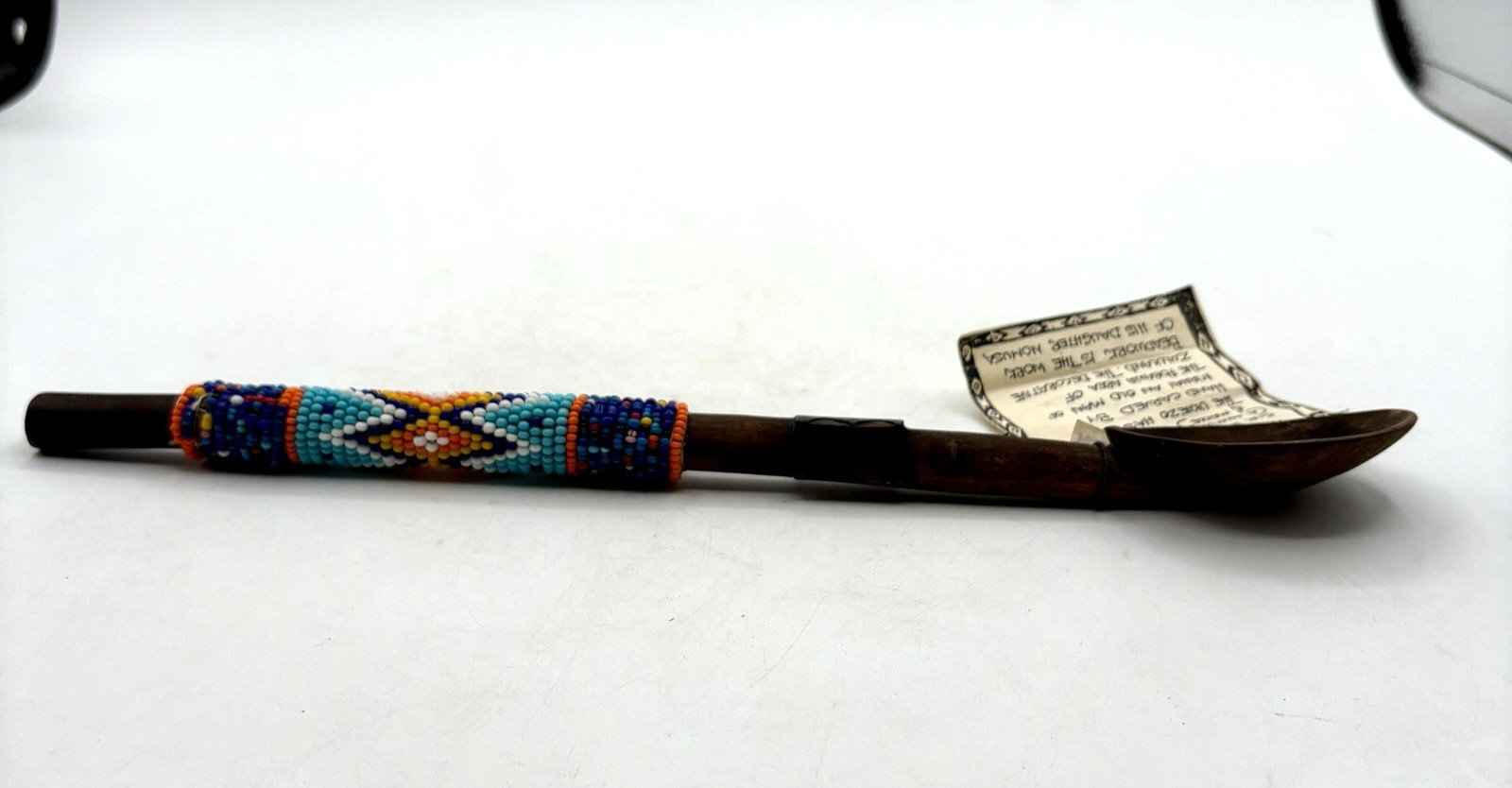 African Zululand Ukhezo Beaded Spoon South Africa 12" L - New w/ Tag - Handmade