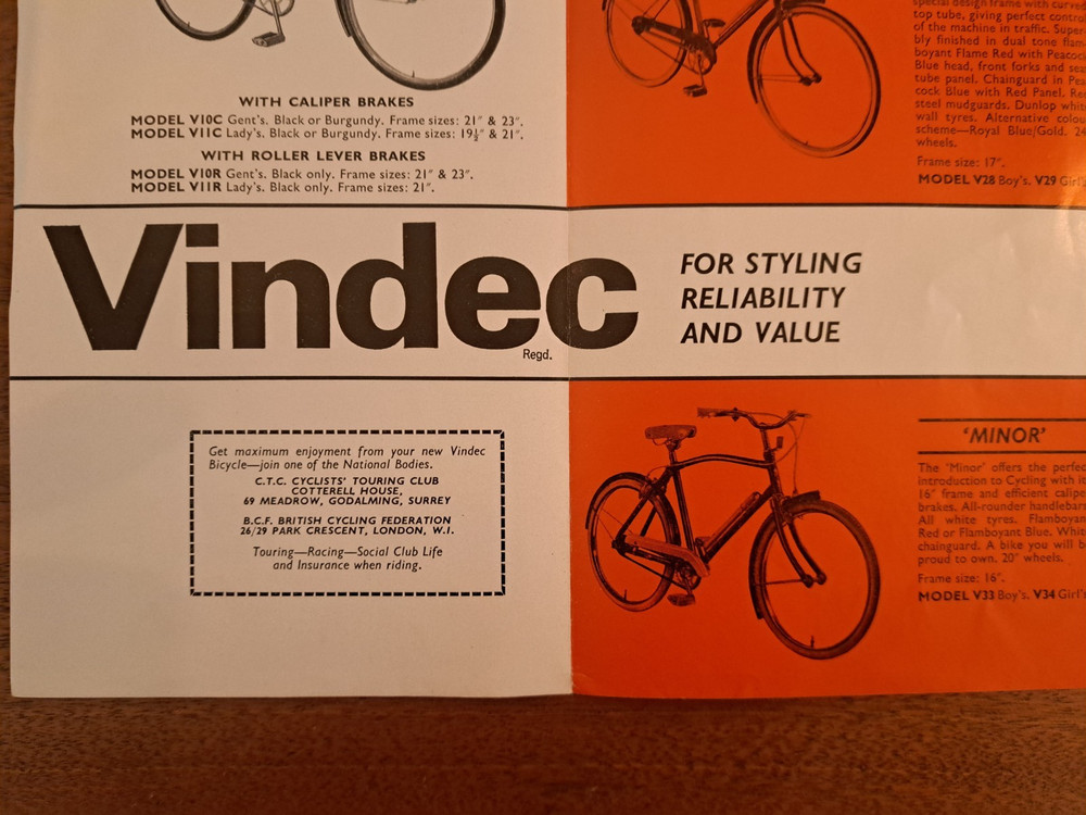RARE VINTAGE 60'S VINDEC BICYCLES BROUCHURE