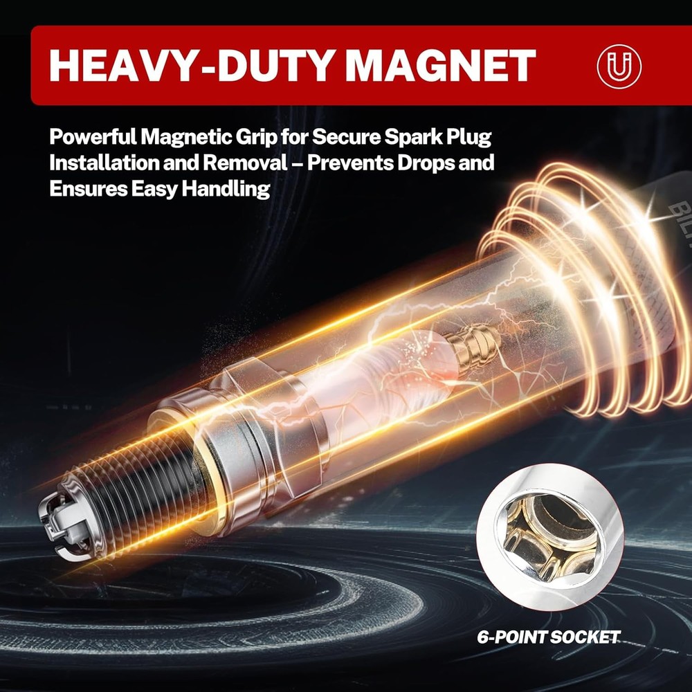 BILITOOLS 5/8-inch Magnetic Spark Plug Socket Swivel Thin Wall Spark Plug Socket