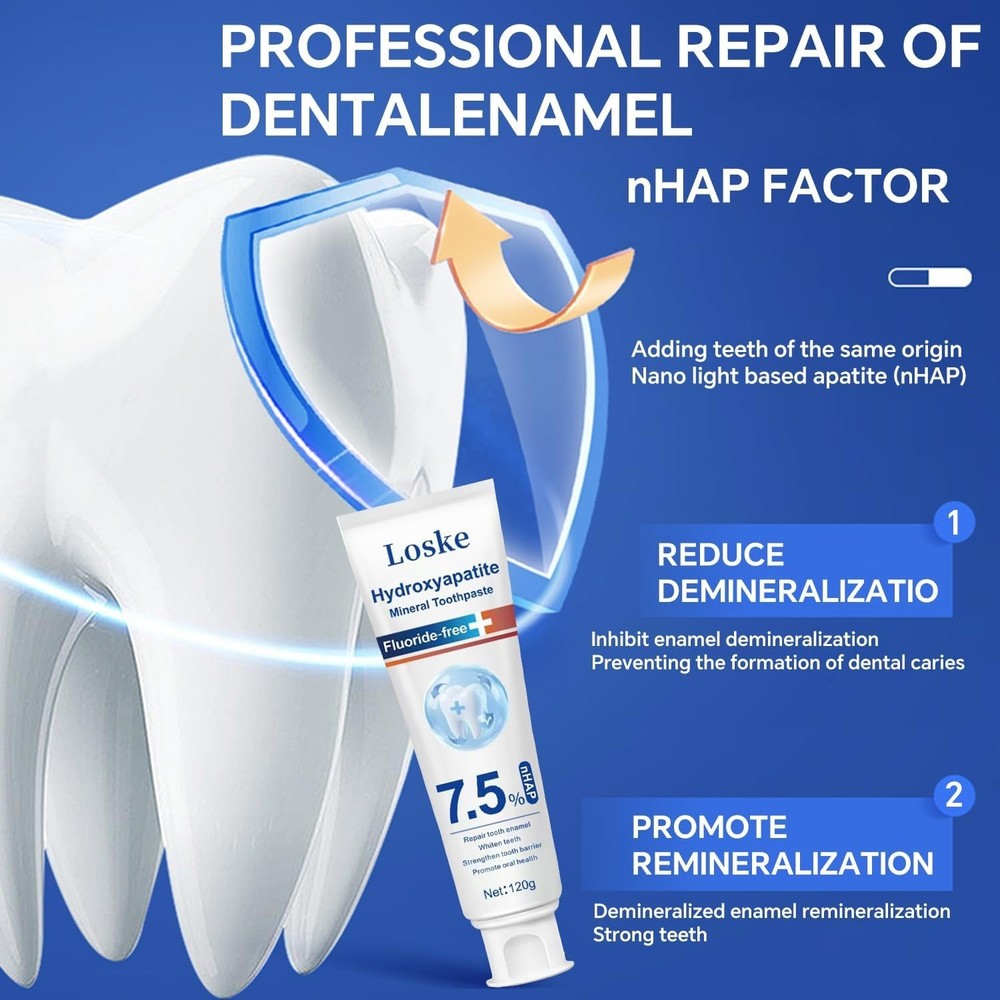 Hydroxyapatite Toothpaste for Stronger Teeth, Natural Remineralization Formula,
