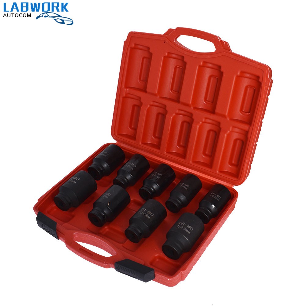 Deep Impact Socket Tool 9Pcs/Set 1/2" Drive Metric Axle Hub Nut Socket 29-38mm