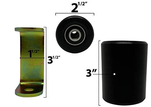 Slide Gate Guide Roller 3" Black Hard Nylon UHMW Rollers with C Bracket 2 Pack