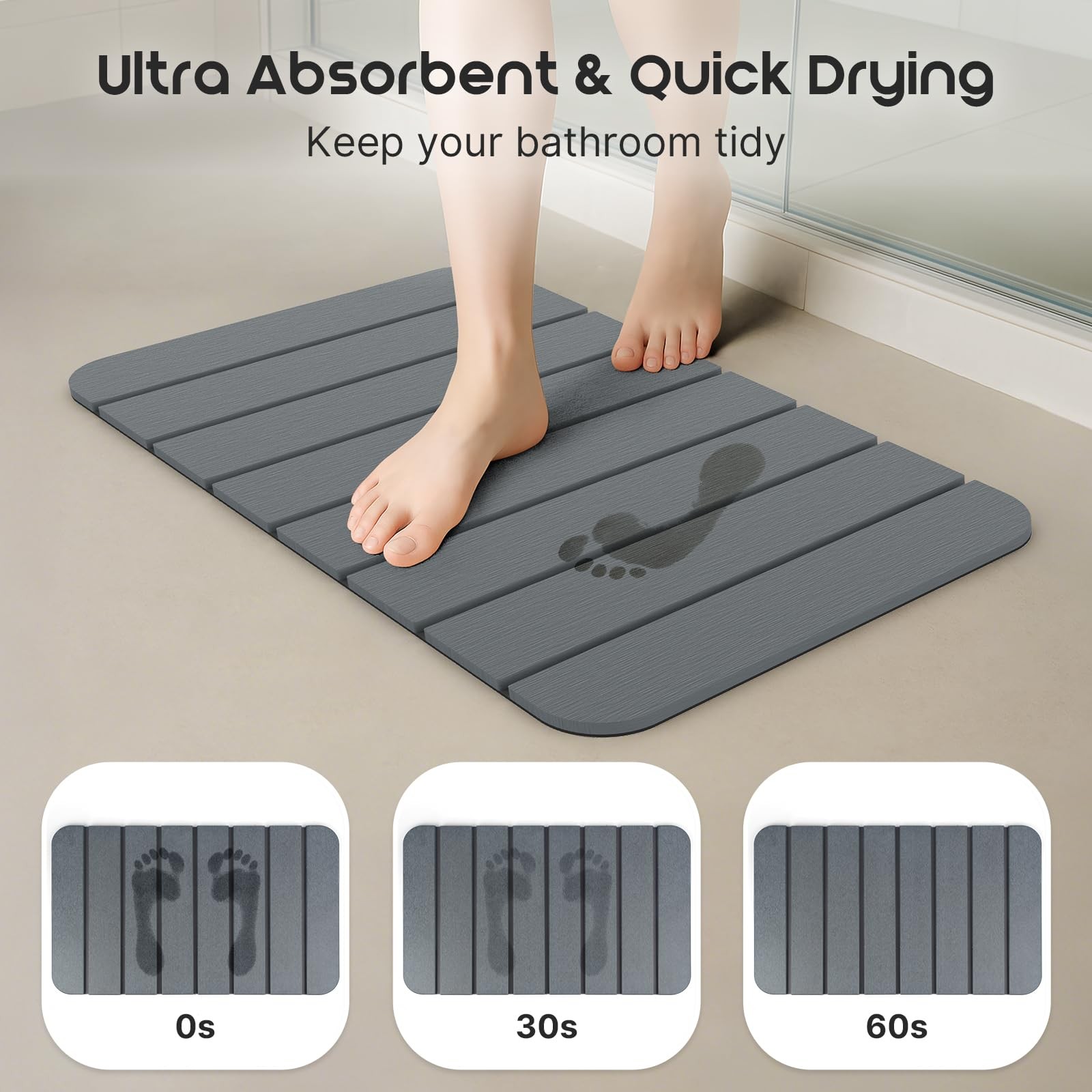 ArtyCozy Large Foldable Stone Bath Mat 28×17 with Non-Slip Rubber Base, Super...