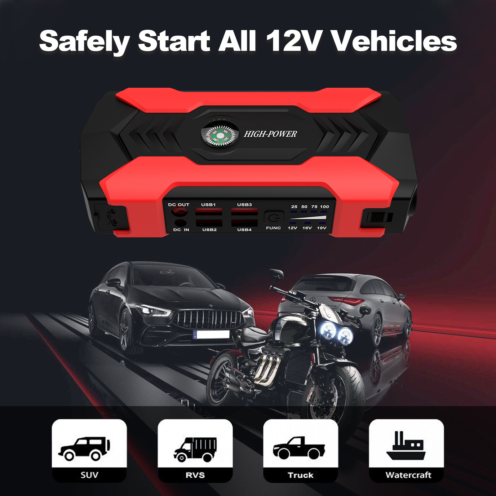 100000mAh Car Jump Starter Booster Jumper Box Power Bank Battery Charger