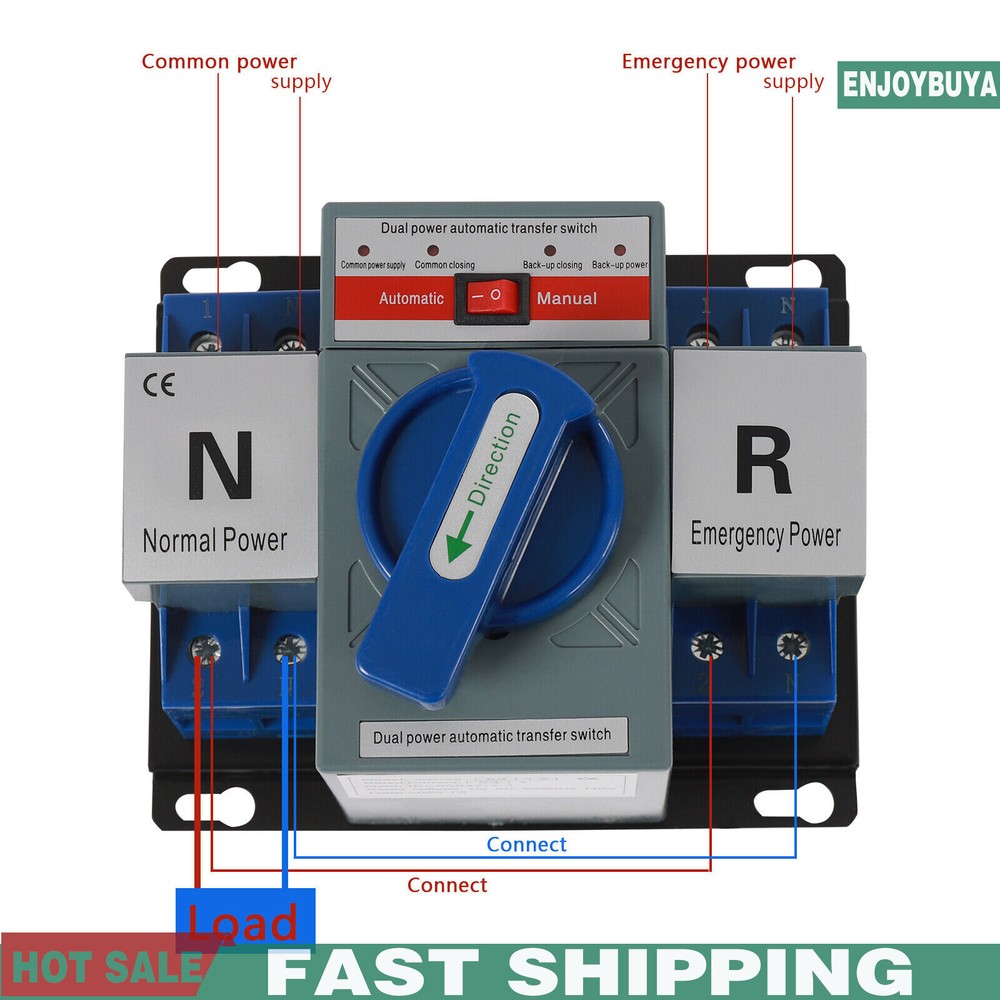 AC110V 2P 63A Mini Dual Power Automatic Transfer Switch Toggle Control Converts