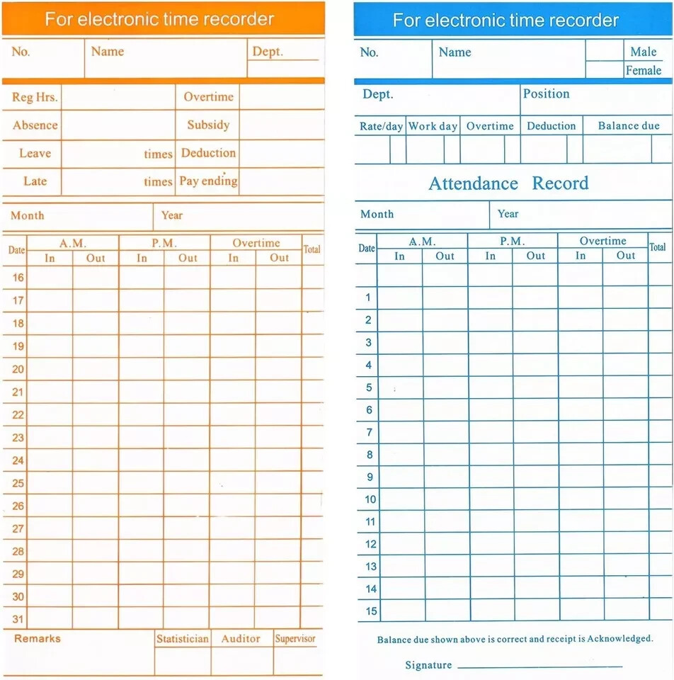 Flexzion Time Cards, Monthly Timesheet, Clock Timecard - 270 Pack, 6 Column
